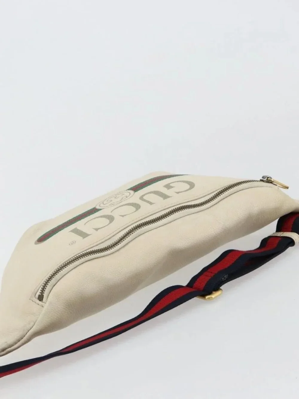 GUCCI Sherry Line Waist bag Leather Red White 493869 Auth